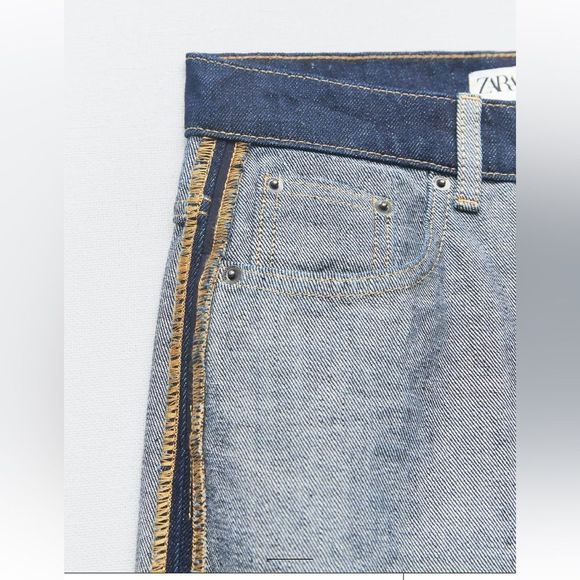 ZARA HIGH-RISE INSIDE OUT DENIM JEANS PANT BLUE 6186/048/143/11 - Picture 6 of 6